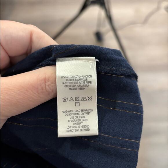 Maeve Navy Blue Blouse With Copper Metallic Stripes Size XS - Picture 7 of 7